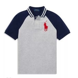 Ralph Lauren Polo Big Pony Preppy Boys Shirt Gray Blue M 10-12
